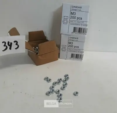 3 x Zeskantmoeren verzinkt M 3 200 stuks – kavel bij Belga Veilingen, Oudsbergen