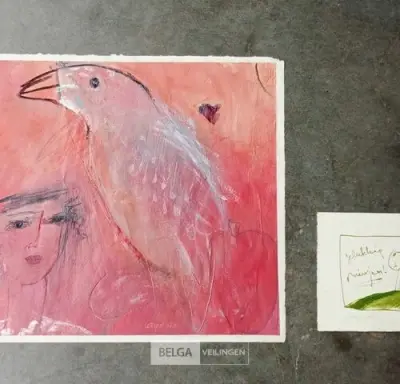 Acryl op papier, Katrien Caymax, de vogel die zingt – kavel bij Belga Veilingen