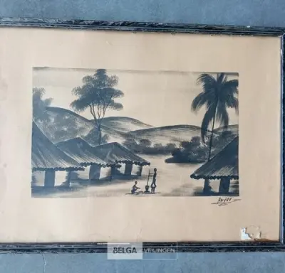 Lavis op papier, André, dorp in Africa – kavel bij Belga Veilingen