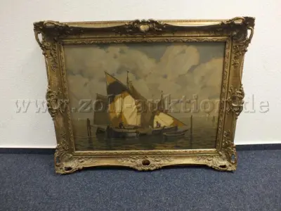 1 Gemälde "Fischerboote in einer Lagunenlandschaft"vom Künstler Ludwig Dill – kavel bij Zoll-Auktion, Paderborn