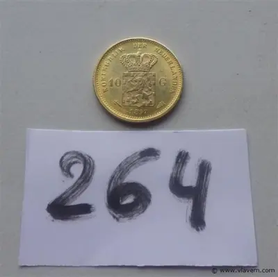 10 Gulden Nederland 1897 (verguld) – kavel bij Vlavem