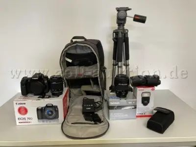 1 Fotoausrüstung Digitalcamera Canon EOS 70D, Objektiv Tamron, Blitzlicht, Stativ – kavel bij Zoll-Auktion, Dresden