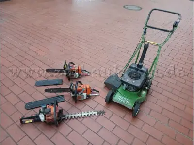 1 Paket einen Rasenmähr von Sabo zwei Motorsägen und eine Heckenschere von Stihl – kavel bij Zoll-Auktion, Bamberg