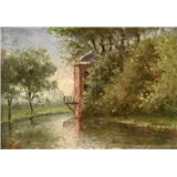 'Theehuisje aan het water', olieverf op aardewerk, linksonder gemonogrammeerd S.T – kavel bij Veilinghuis Korendijk