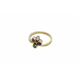 Een 14-kt gouden ring gezet met een briljant geslepen saffier, robijn, smaragd en diamant, Hollands gekeurd – kavel bij Veilinghuis Korendijk