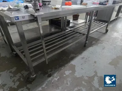1 x RVS 2-etage verrijdbare werktafel met blikopenener – kavel bij Plaats Je Bod, Harmelen