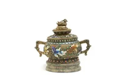 Chine, époque République (1912-1949) Boîte à thé à anses en argent filigrané et émaillé… – kavel bij Galerie Moderne, Elsene (Brussel)