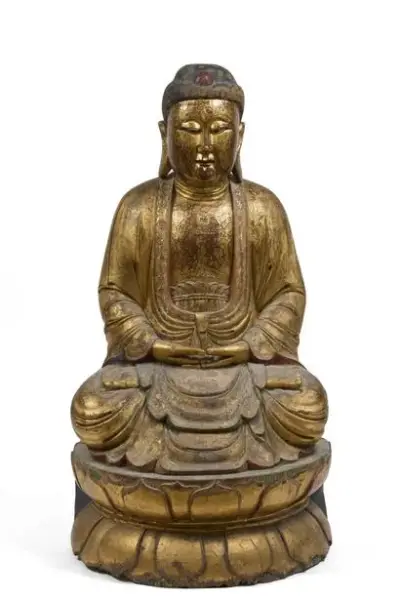 Vietnam, XIXe siècle Importante statue de Bouddha en bois sculpté, laqué et doré représenté… – kavel bij Galerie Moderne, Elsene (Brussel)
