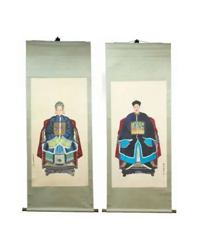 Chine, XXe siècle Paire d'encres sur soie représentant des ancêtres 196 x 75,5 cm – kavel bij Galerie Moderne, Elsene (Brussel)