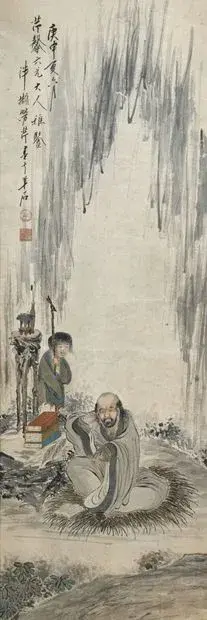 Chine, XIXe siècle Sage et enfant Encres et couleurs sur papier Signature aux cachets… – kavel bij Galerie Moderne, Elsene (Brussel)