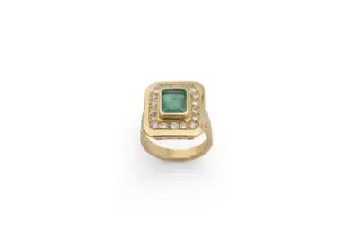 Bague en or jaune 18k (750°/°°) centrée d'une émeraude – kavel bij Galerie Moderne, Elsene (Brussel)