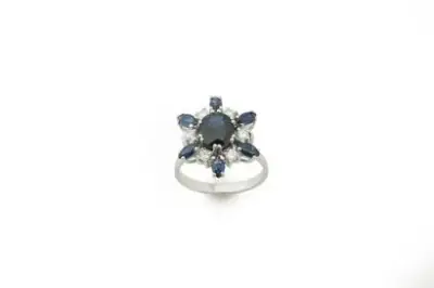Bague en or blanc 18k (750°/°°) centrée d'un saphir – kavel bij Galerie Moderne, Elsene (Brussel)