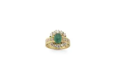 Bague en or jaune 18k (750°/°°) centrée d'une émeraude – kavel bij Galerie Moderne, Elsene (Brussel)