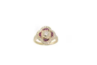Bague en or jaune 18k (750°/°°) centrée d'un diamant – kavel bij Galerie Moderne, Elsene (Brussel)