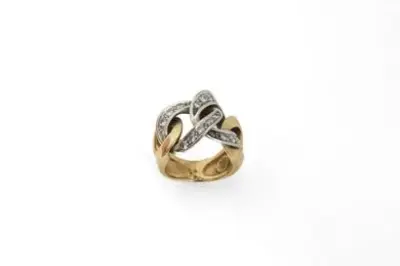 Bague "liens" en or jaune et blanc 18k (750°/°°) pavée – kavel bij Galerie Moderne, Elsene (Brussel)