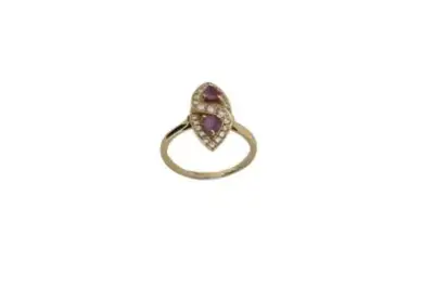 Bague ancienne "Toi et Moi" en or jaune 18k (750°/°°) sertie de deux rubis… – kavel bij Galerie Moderne, Elsene (Brussel)