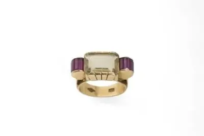 Bague Tank en or jaune 18k (750°/°°) centrée d'une – kavel bij Galerie Moderne, Elsene (Brussel)