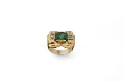 Bague Tank en or jaune 18k (750°/°°) centrée d'une – kavel bij Galerie Moderne, Elsene (Brussel)