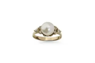 Bague en or jaune 18k (750°/°°) centrée d'une perle – kavel bij Galerie Moderne, Elsene (Brussel)