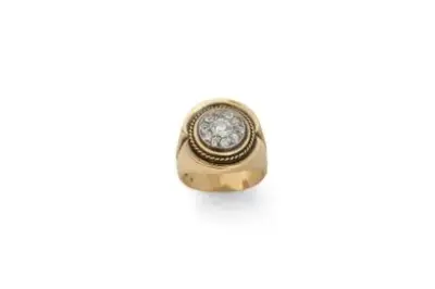 Bague en or jaune 18k (750°/°°) centrée d'un diamant – kavel bij Galerie Moderne, Elsene (Brussel)