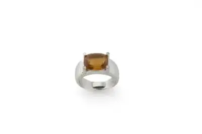 Bague en or blanc 18k (750°/°°) centrée d'une citrine – kavel bij Galerie Moderne, Elsene (Brussel)
