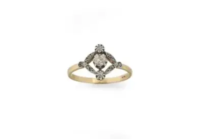 Bague Art déco en or jaune 18k (750°/°°) sertie de diamants taille ancienne et… – kavel bij Galerie Moderne, Elsene (Brussel)