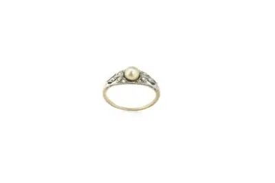 Bague dôme Art déco en or blanc 18k (750°/°°) et jaune 18k (750°/°°) centrée… – kavel bij Galerie Moderne, Elsene (Brussel)