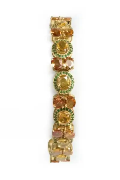 Bracelet en argent 925°/°° serti de 36 saphirs ovales jaunes et oranges naturels et… – kavel bij Galerie Moderne, Elsene (Brussel)