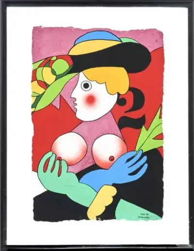 José DE GUIMARÃES (1939-*) Femme au chapeau Acrylique sur papier Signé en bas à… – kavel bij Galerie Moderne, Elsene (Brussel)