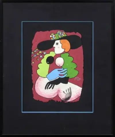 José DE GUIMARÃES (1939-*) Femme au chapeau, 1977 Acrylique sur papier Signé et daté… – kavel bij Galerie Moderne, Elsene (Brussel)