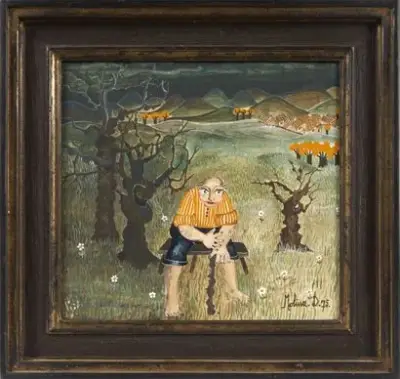 Danielle MOLINA (1939-*) Homme au repos, 1975 Huile sur panneau Signé et daté en… – kavel bij Galerie Moderne, Elsene (Brussel)