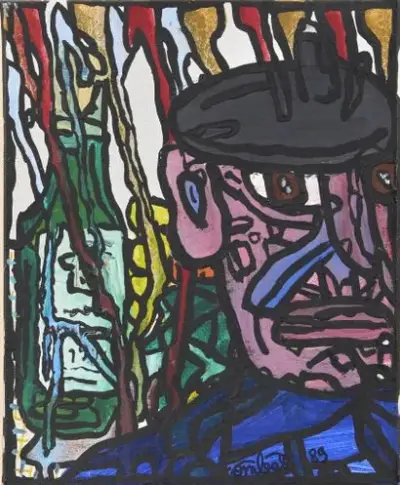 Robert COMBAS (1957-*) Homme au béret, 1989 Acrylique sur toile Signé et daté en… – kavel bij Galerie Moderne, Elsene (Brussel)