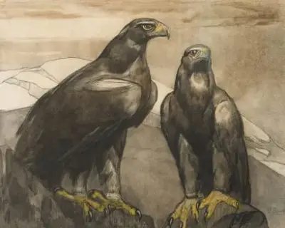 Paul JOUVE (1878-1973) Deux aigles sur un rocher, c.1927 Encre de Chine, crayon gras… – kavel bij Galerie Moderne, Elsene (Brussel)