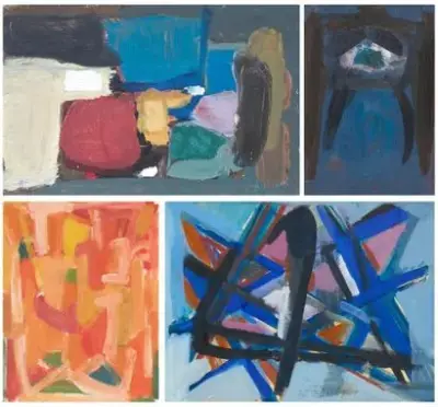 René MELS (1909-1977) Abstractions Lot de quatre huiles sur toile, panneau et papier Deux… – kavel bij Galerie Moderne, Elsene (Brussel)