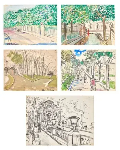 Henri Victor WOLVENS (1896-1977) Parcs Lot de sept encres de Chine et aquarelles sur… – kavel bij Galerie Moderne, Elsene (Brussel)