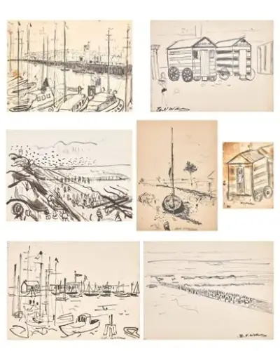Henri Victor WOLVENS (1896-1977) Paysages côtiers Lot de sept encres de Chine sur papier… – kavel bij Galerie Moderne, Elsene (Brussel)