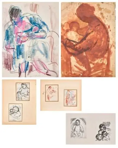 Henri Victor WOLVENS (1896-1977) Maternités Lot de huit techniques mixtes sur papier Signées "H… – kavel bij Galerie Moderne, Elsene (Brussel)