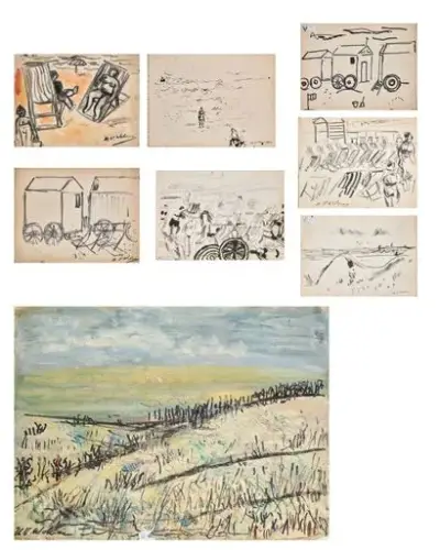 Henri Victor WOLVENS (1896-1977) Scènes estivales Lot de six techniques mixtes sur papier Signées… – kavel bij Galerie Moderne, Elsene (Brussel)