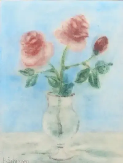 Ferdinand SCHIRREN (1872-1944) Vase et fleurs Pastel sur papier Signé "F – kavel bij Galerie Moderne, Elsene (Brussel)