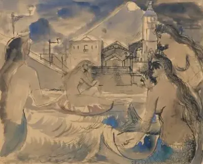 Paul DELVAUX (1897-1994) Les Sirènes, 1950 Aquarelle et encre sur papier Dédicacé, signé et… – kavel bij Galerie Moderne, Elsene (Brussel)