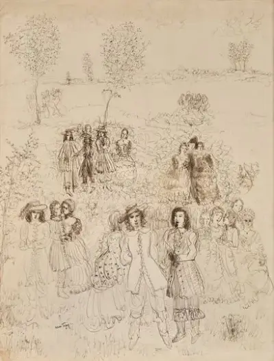 Alice FREY (1895-1981) Journée au parc Encre de Chine sur papier Signé en bas… – kavel bij Galerie Moderne, Elsene (Brussel)