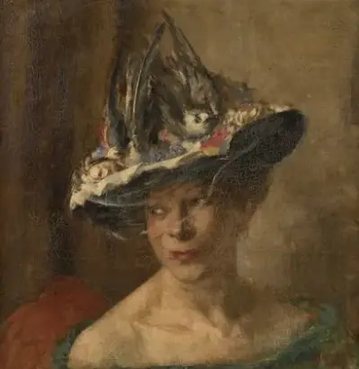 Victor DOLPHYN (1909-1993) Femme au chapeau Huile sur toile Signé "V – kavel bij Galerie Moderne, Elsene (Brussel)