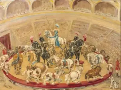 Travail du XXe siècle Chevaux de cirque, 1950 Huile sur toile Monogrammé et daté… – kavel bij Galerie Moderne, Elsene (Brussel)