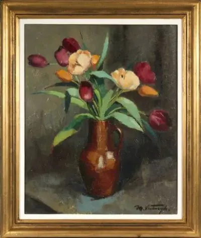 Médard VERBURGH (1886-1957) Bouquet de tulipes, 1923 Huile sur toile Signé en bas à… – kavel bij Galerie Moderne, Elsene (Brussel)