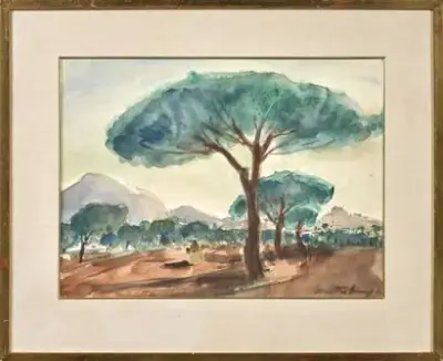 Médard VERBURGH (1886-1957) Le pin parasol - Mallorca, 1935 Aquarelle sur papier Signé en… – kavel bij Galerie Moderne, Elsene (Brussel)