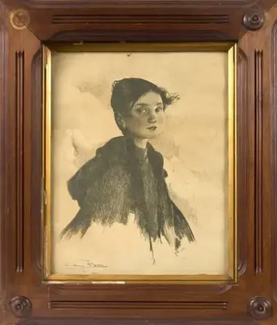 Firmin BAES (1874-1943) Portrait de jeune fille, 1921 Fusain – kavel bij Galerie Moderne, Elsene (Brussel)