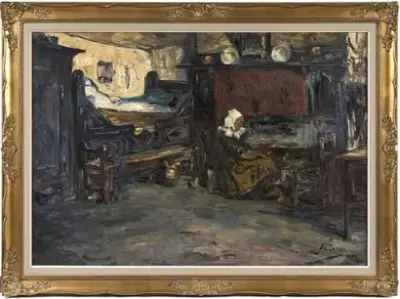 Armand JAMAR (1870-1946) Femme dans un intérieur Huile – kavel bij Galerie Moderne, Elsene (Brussel)