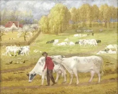Constant MONTALD (1862-1944) Vacher gardant son troupeau Aquarelle – kavel bij Galerie Moderne, Elsene (Brussel)