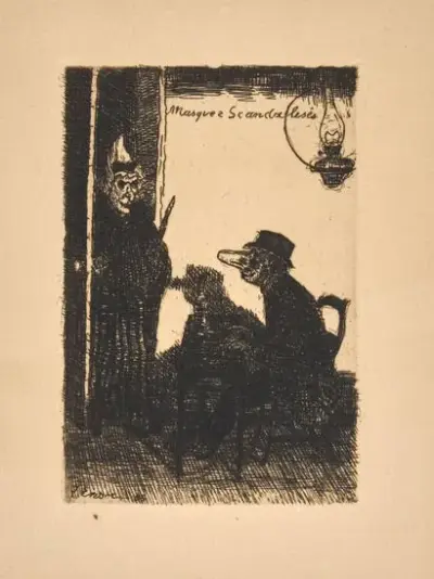 James ENSOR (1860-1949) Masques scandalisés, 1895 Eau-forte – kavel bij Galerie Moderne, Elsene (Brussel)