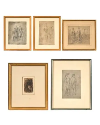 Constantin GUYS (1802-1892) Scènes de bal Lot de cinq – kavel bij Galerie Moderne, Elsene (Brussel)